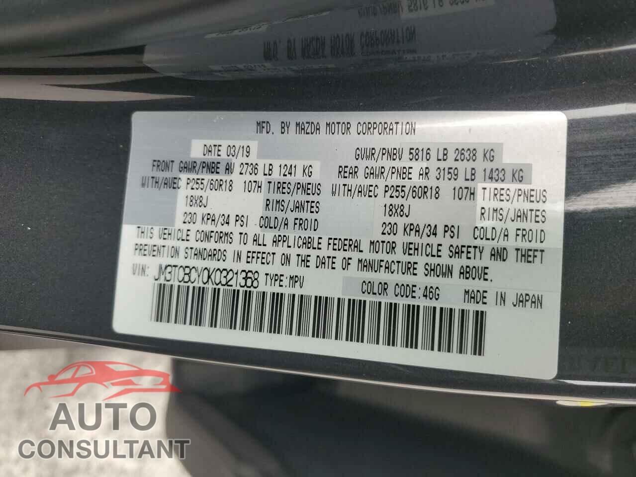 MAZDA CX-9 2019 - JM3TCBCY0K0321368