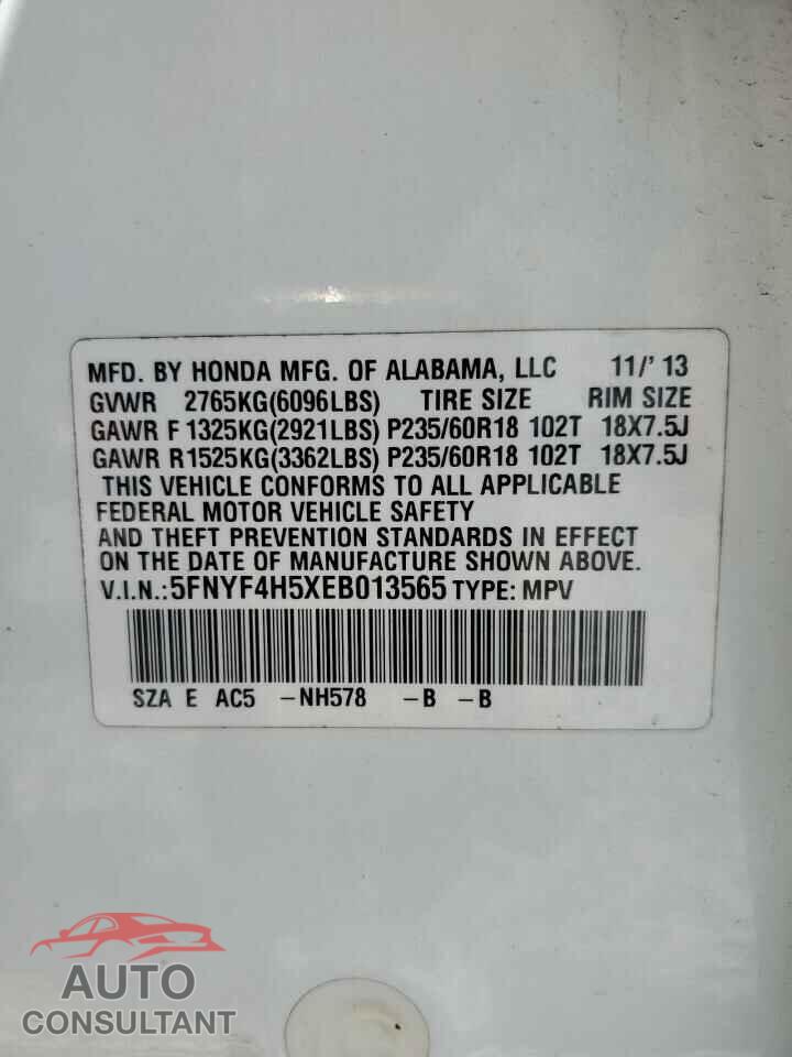 HONDA PILOT 2014 - 5FNYF4H5XEB013565