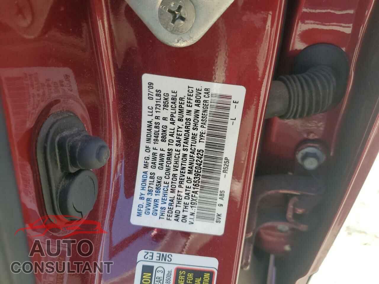 HONDA CIVIC 2009 - 19XFA16539E042425