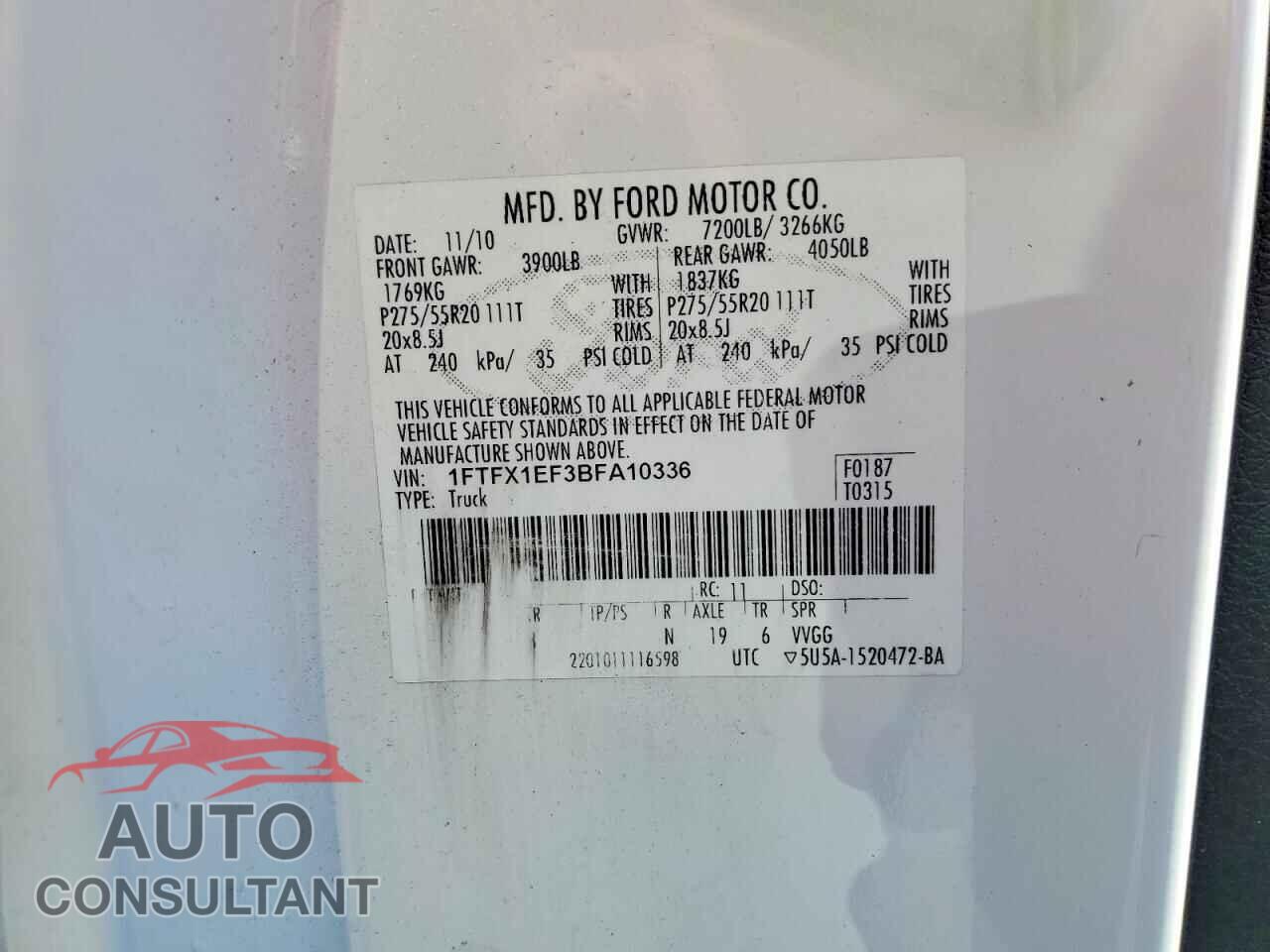 FORD F150 2011 - 1FTFX1EF3BFA10336