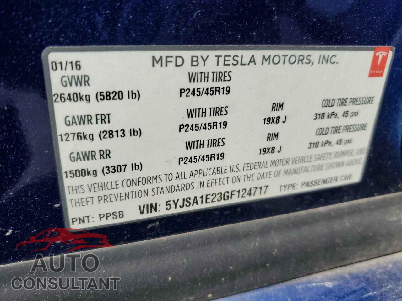 TESLA MODEL S 2016 - 5YJSA1E23GF124717