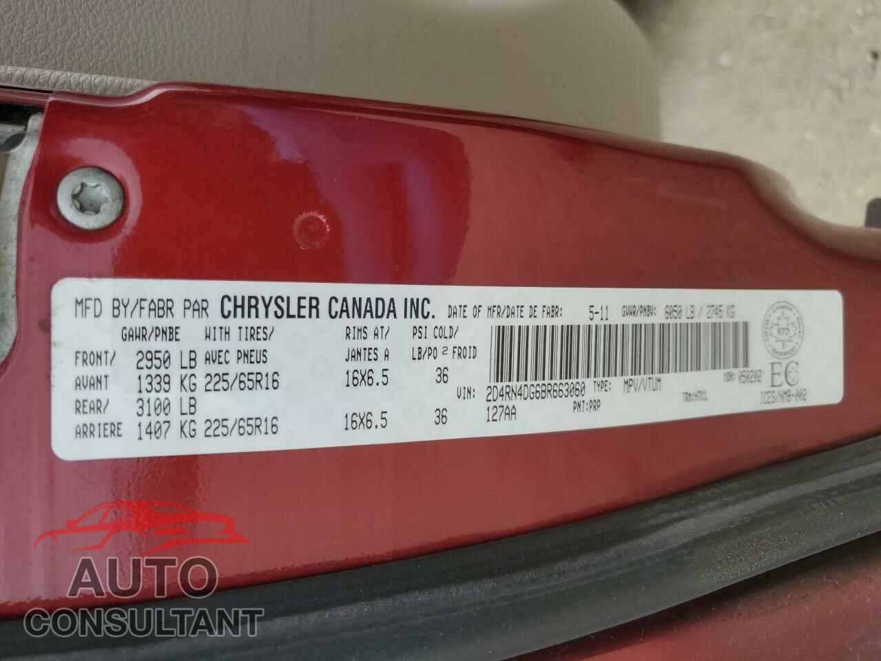 DODGE CARAVAN 2011 - 2D4RN4DG6BR663060