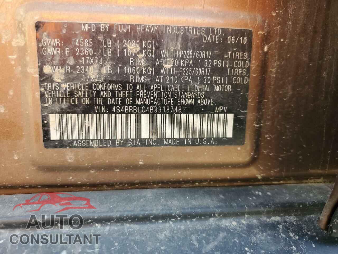 SUBARU OUTBACK 2011 - 4S4BRBLC4B3318748