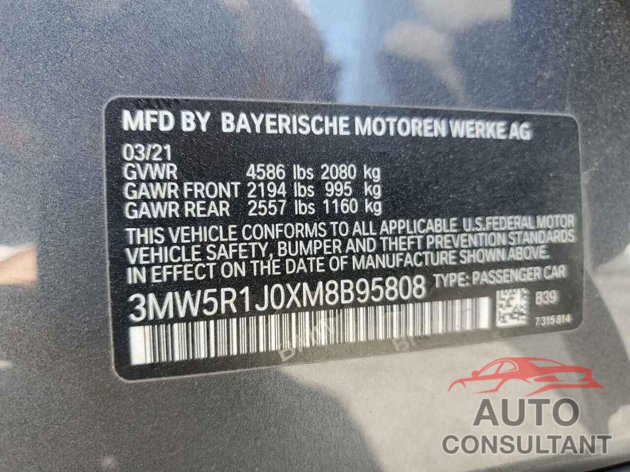 BMW 3 SERIES 2021 - 3MW5R1J0XM8B95808