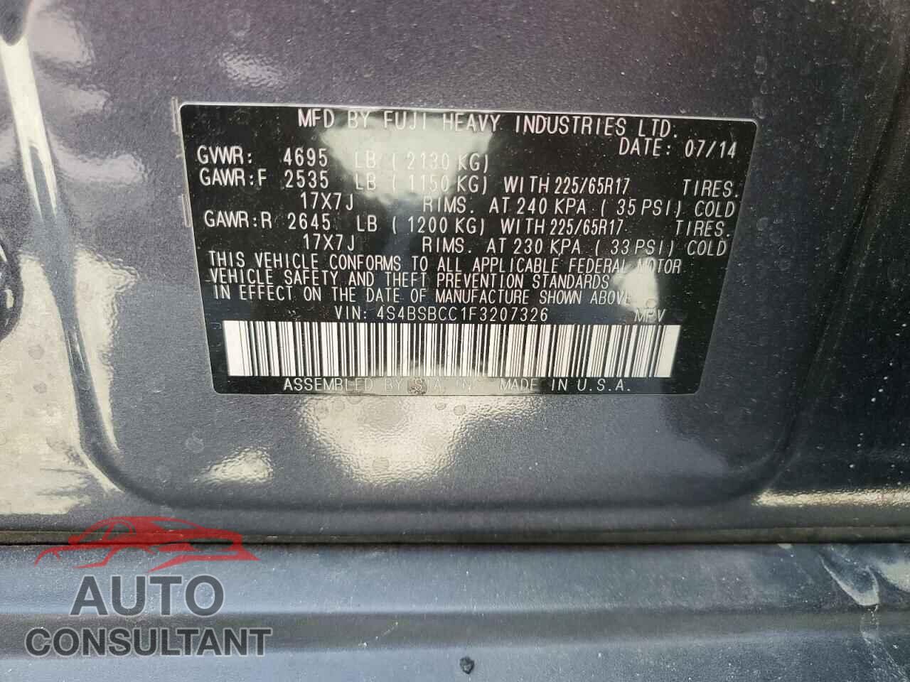SUBARU OUTBACK 2015 - 4S4BSBCC1F3207326