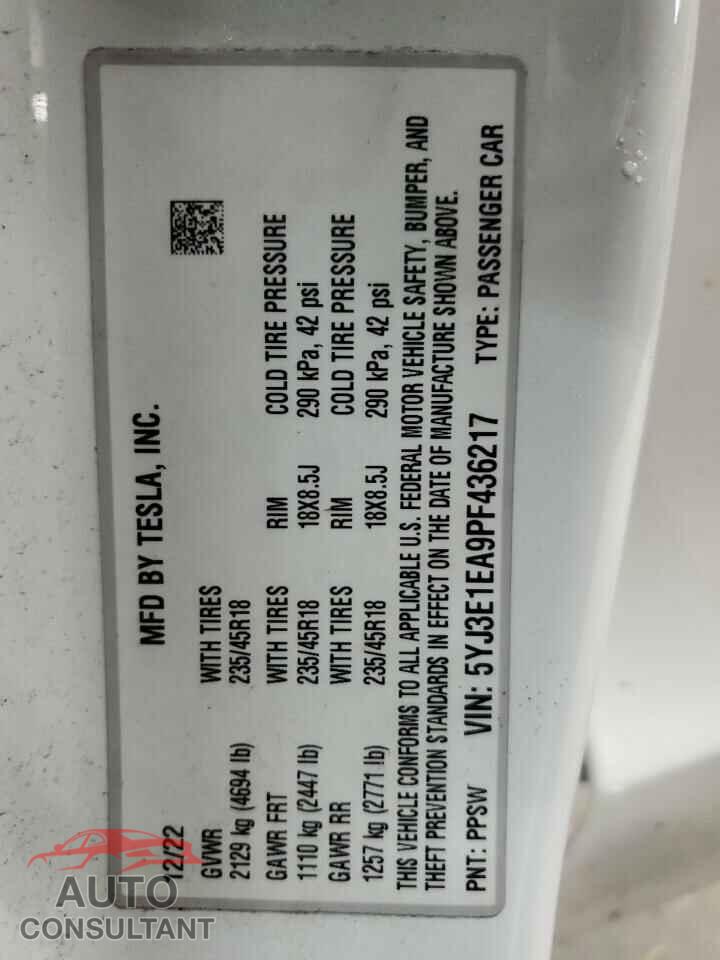 TESLA MODEL 3 2023 - 5YJ3E1EA9PF436217