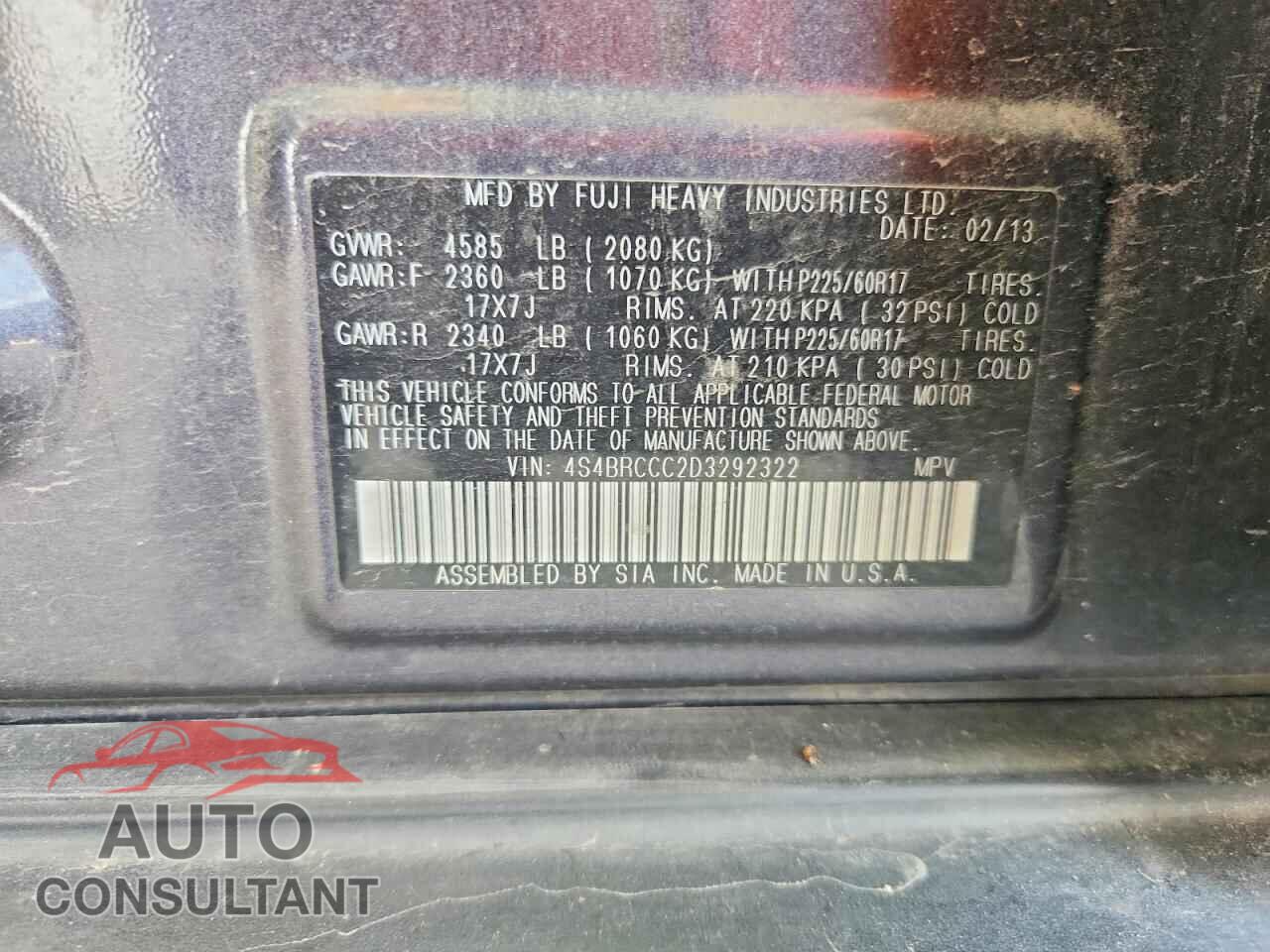 SUBARU OUTBACK 2013 - 4S4BRCCC2D3292322