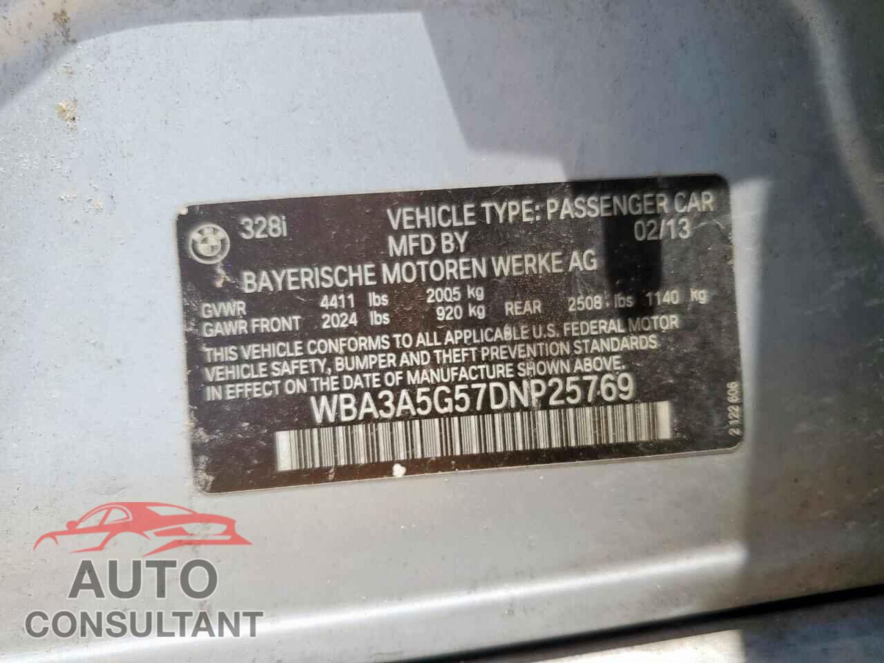 BMW 3 SERIES 2013 - WBA3A5G57DNP25769