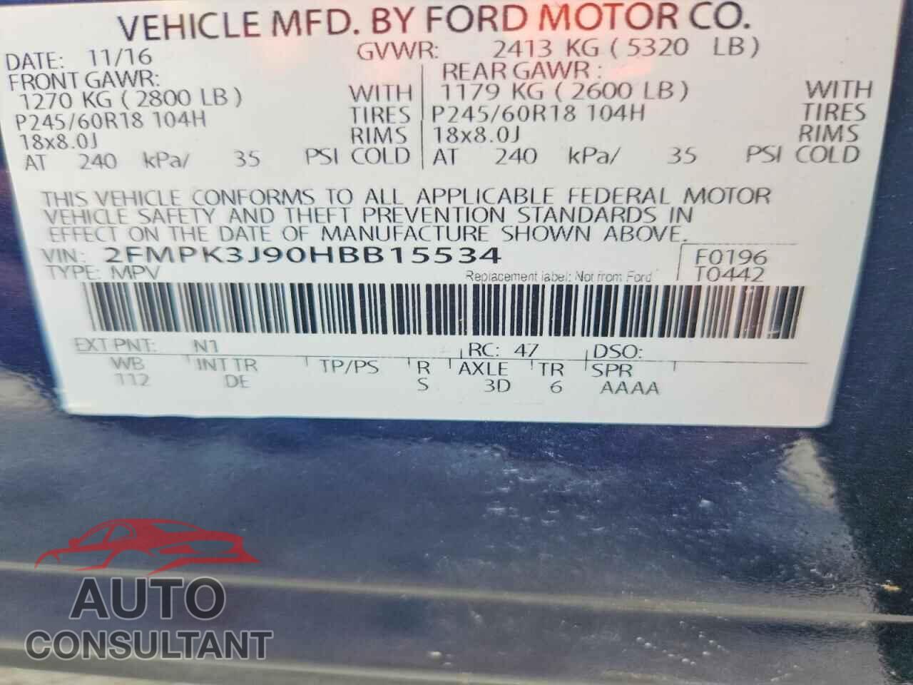 FORD EDGE 2017 - 2FMPK3J90HBB15534