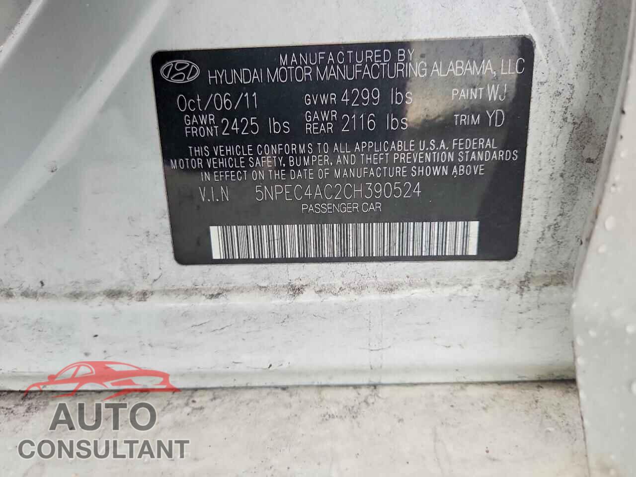 HYUNDAI SONATA 2012 - 5NPEC4AC2CH390524