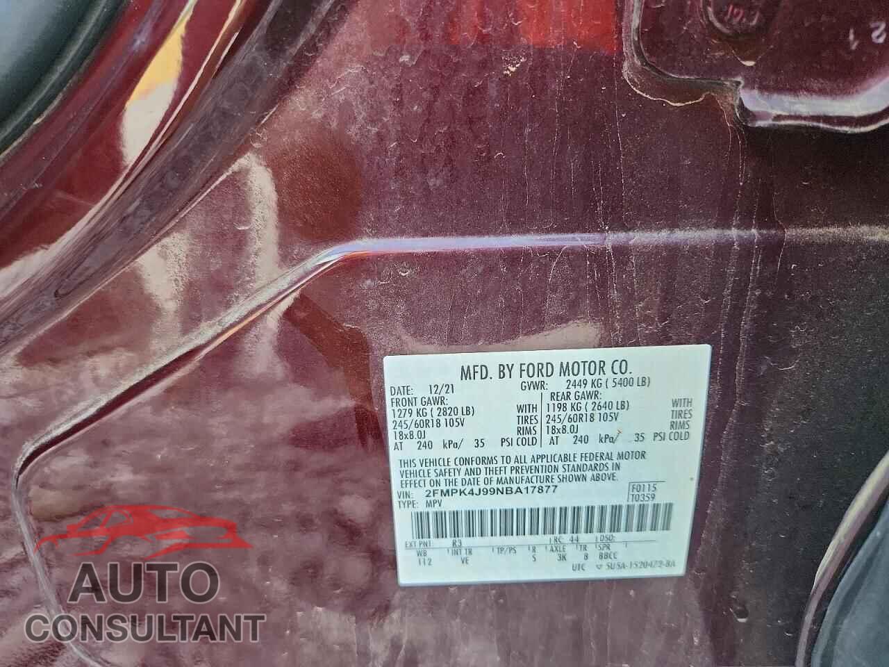 FORD EDGE 2022 - 2FMPK4J99NBA17877