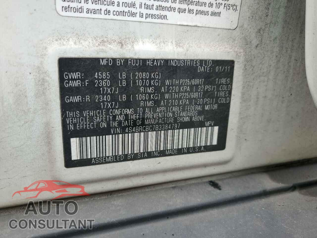 SUBARU OUTBACK 2011 - 4S4BRCBC7B3384797