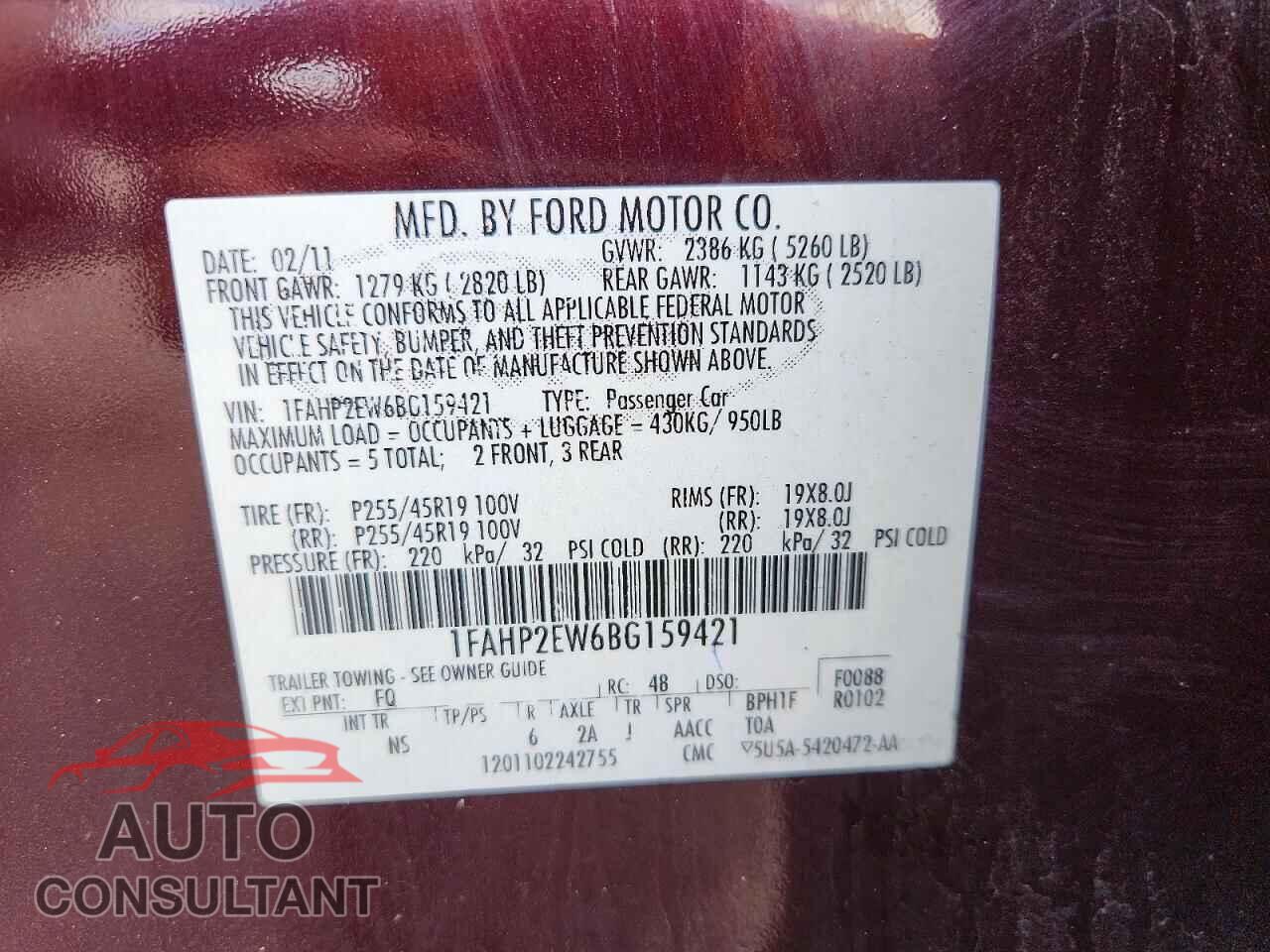 FORD TAURUS 2011 - 1FAHP2EW6BG159421