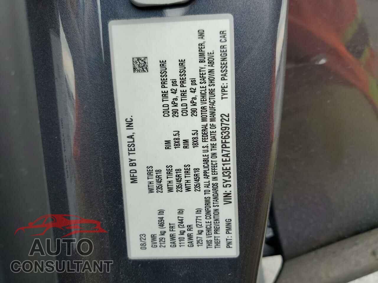 TESLA MODEL 3 2023 - 5YJ3E1EA7PF639722