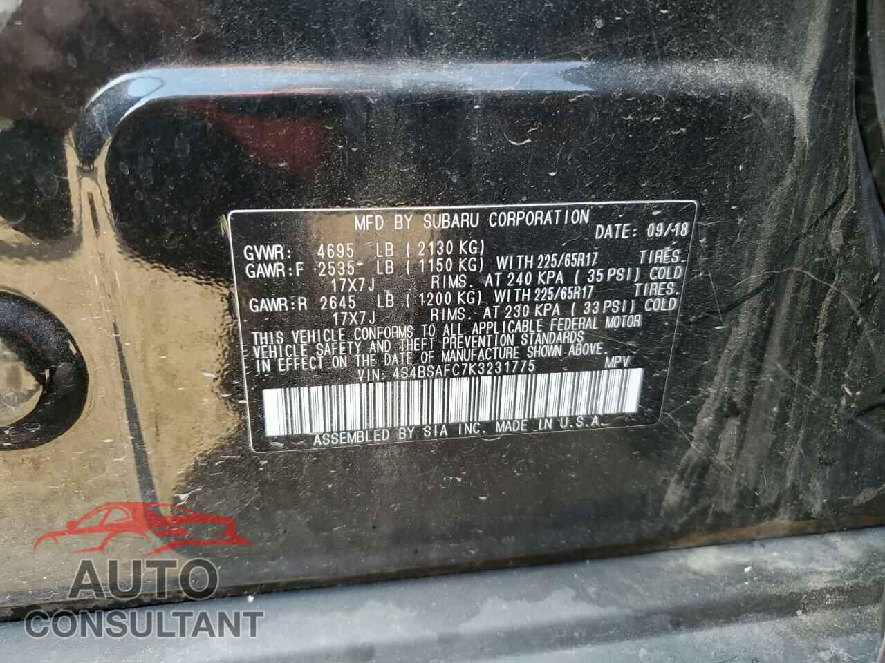 SUBARU OUTBACK 2019 - 4S4BSAFC7K3231775