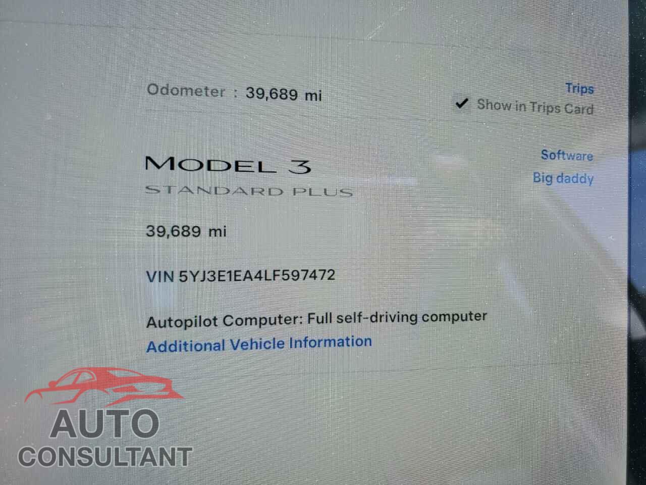 TESLA MODEL 3 2020 - 5YJ3E1EA4LF597472