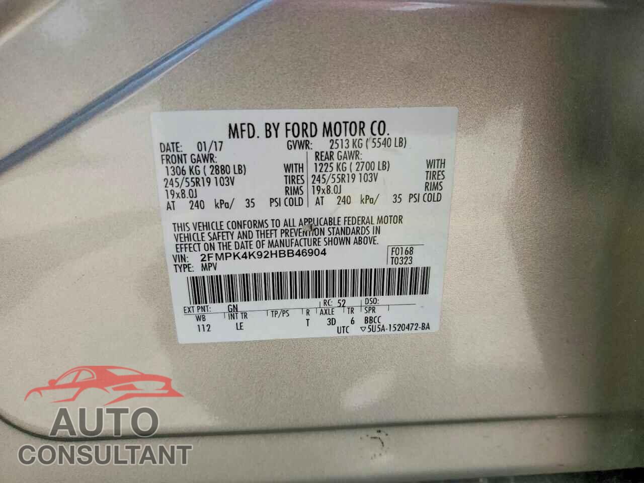 FORD EDGE 2017 - 2FMPK4K92HBB46904