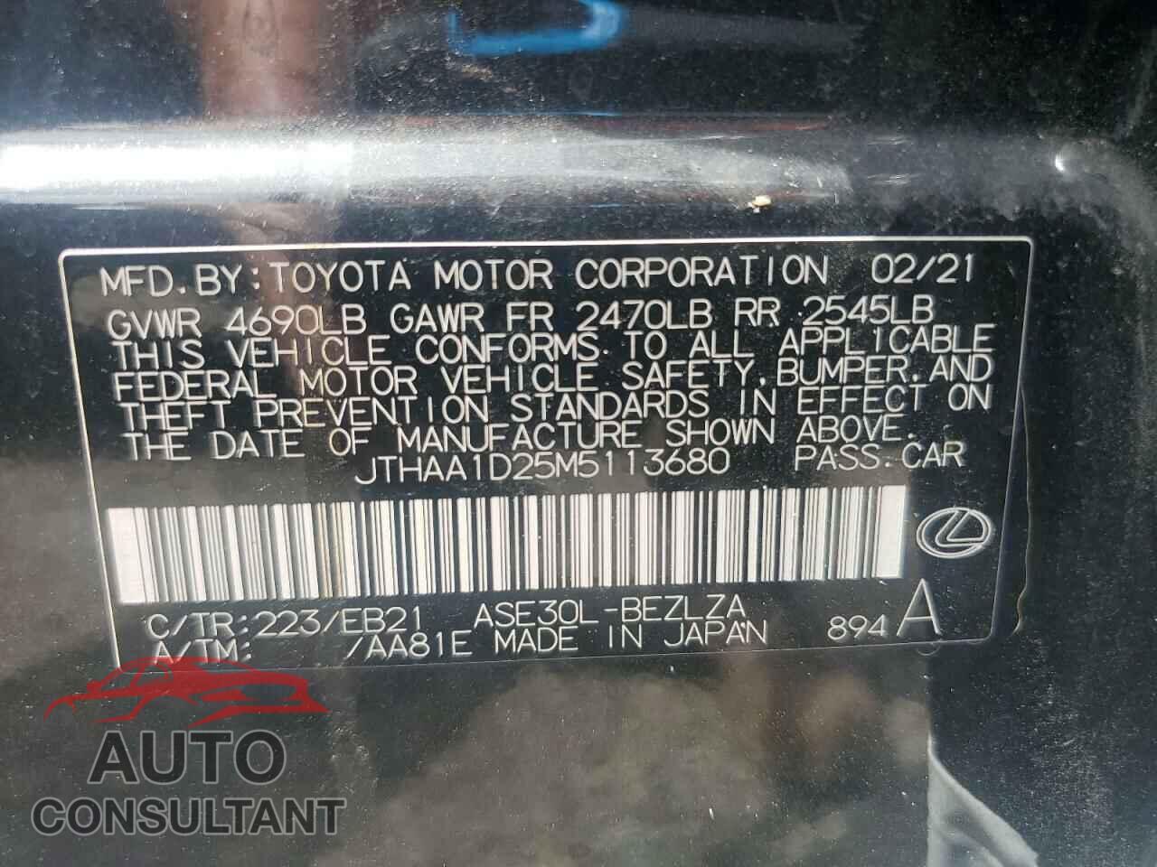 LEXUS IS 2021 - JTHAA1D25M5113680