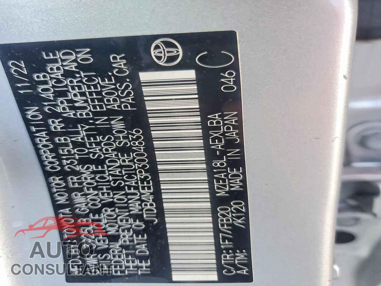 TOYOTA COROLLA 2023 - JTDB4MEE3P3004836