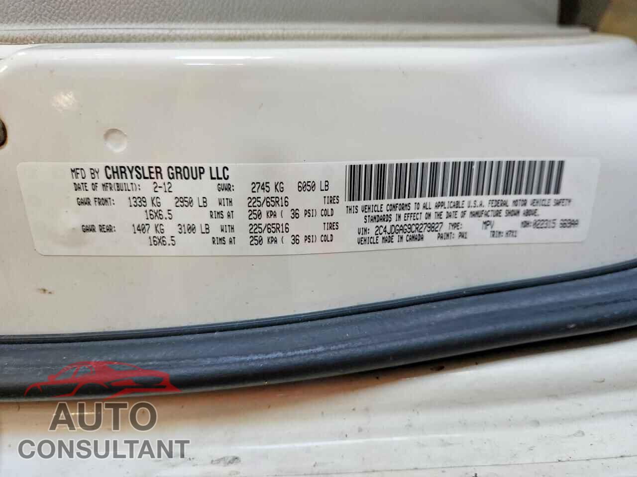 DODGE RAM VAN 2012 - 2C4JDGAG9CR279827