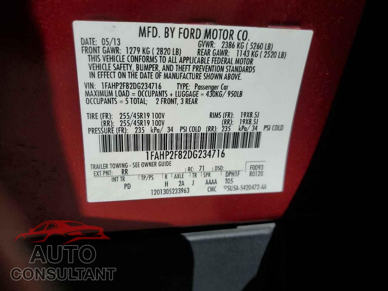 FORD TAURUS 2013 - 1FAHP2F82DG234716