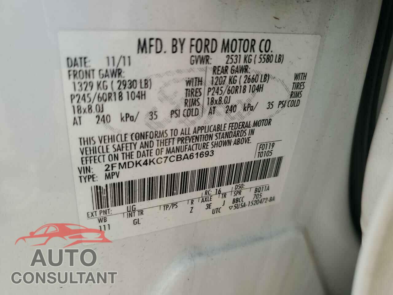 FORD EDGE 2012 - 2FMDK4KC7CBA61693