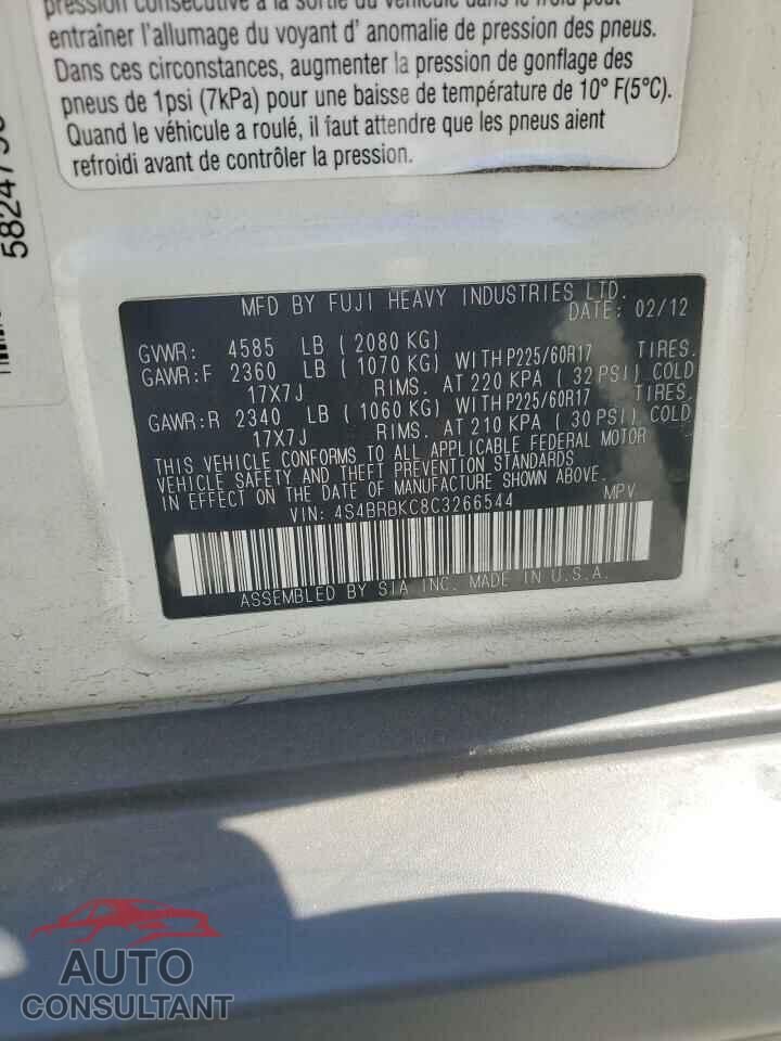 SUBARU OUTBACK 2012 - 4S4BRBKC8C3266544