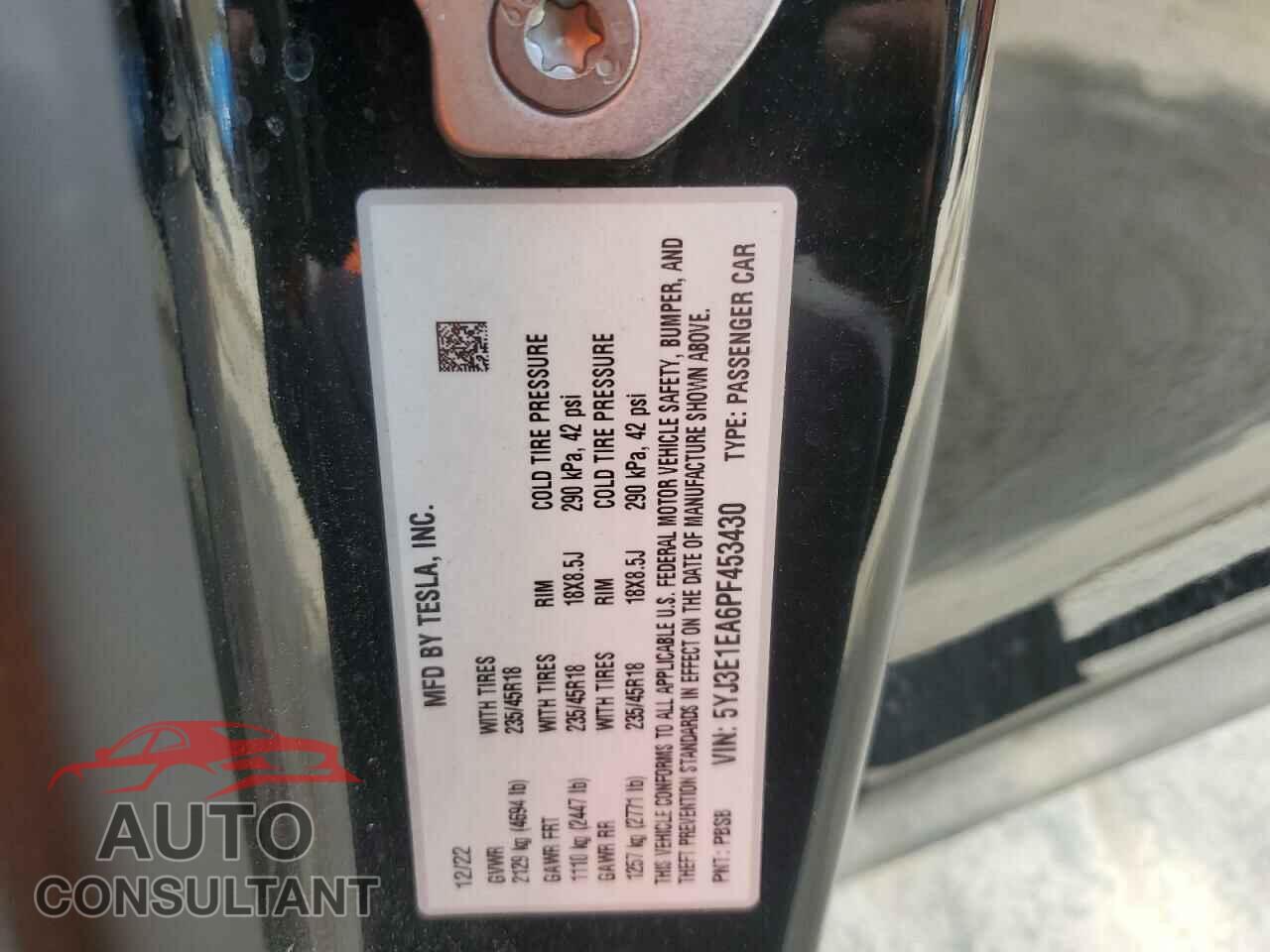 TESLA MODEL 3 2023 - 5YJ3E1EA6PF453430