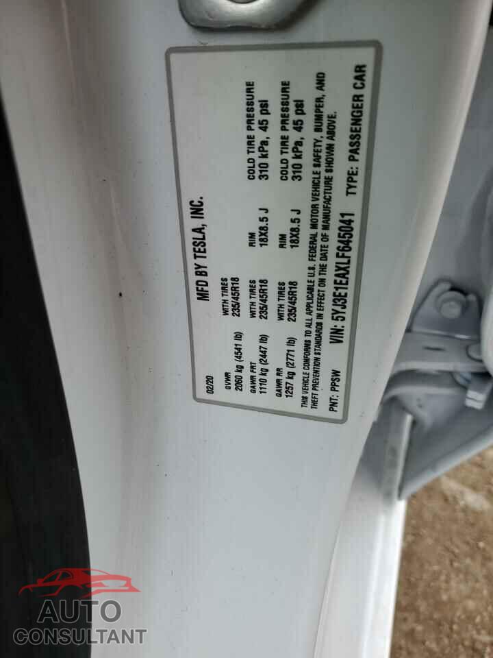 TESLA MODEL 3 2020 - 5YJ3E1EAXLF645041