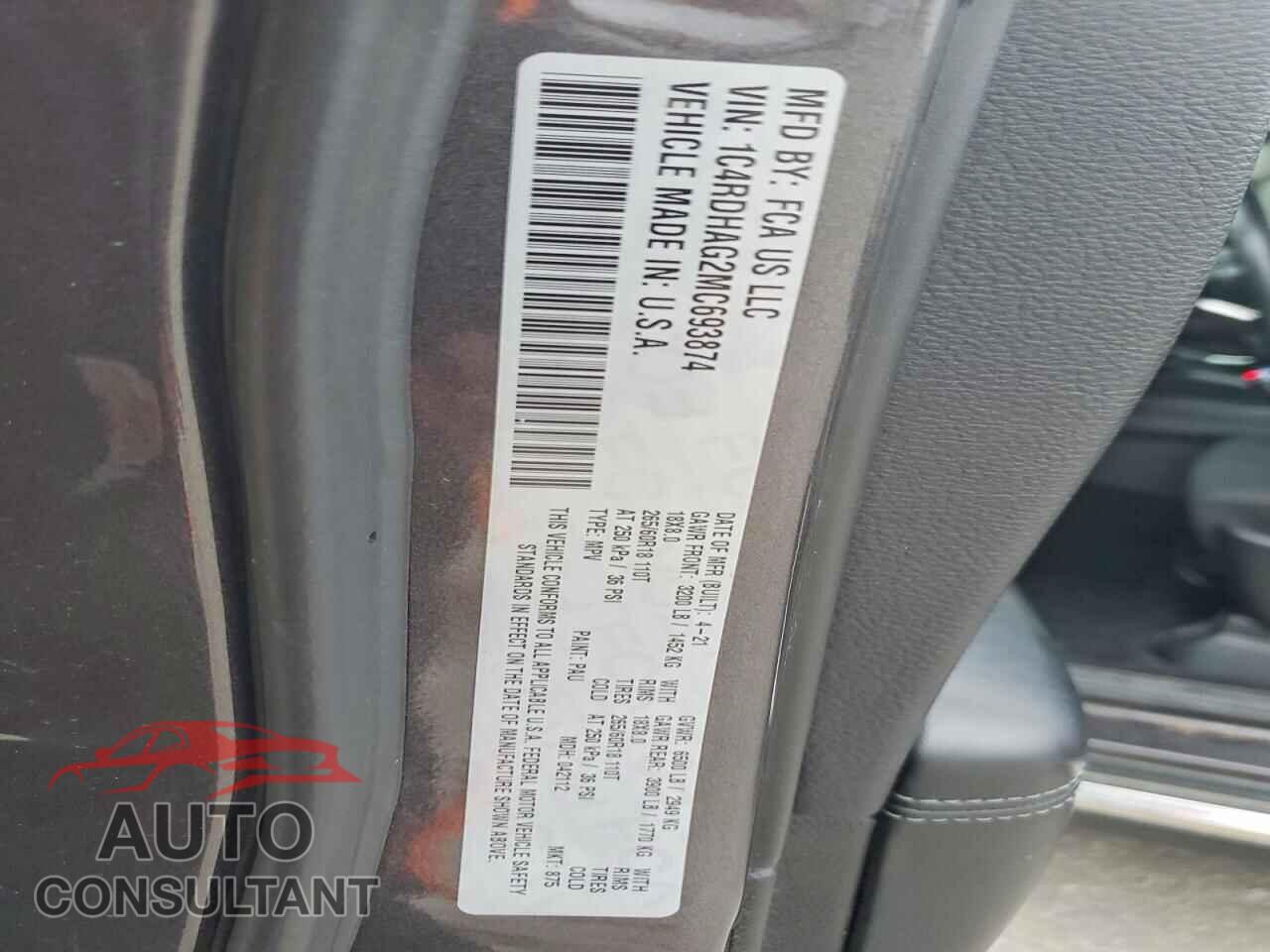 DODGE DURANGO 2021 - 1C4RDHAG2MC693874