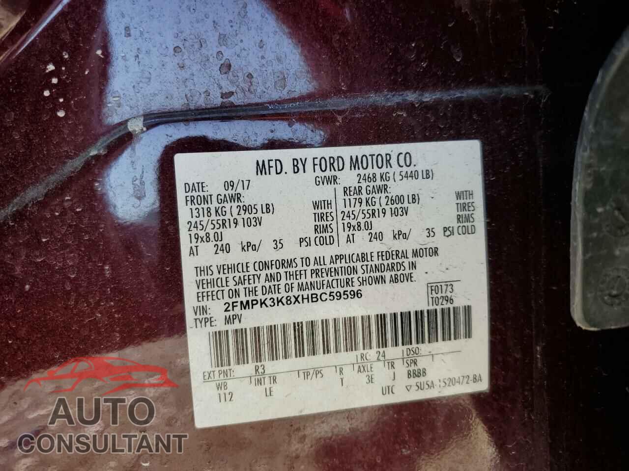 FORD EDGE 2017 - 2FMPK3K8XHBC59596