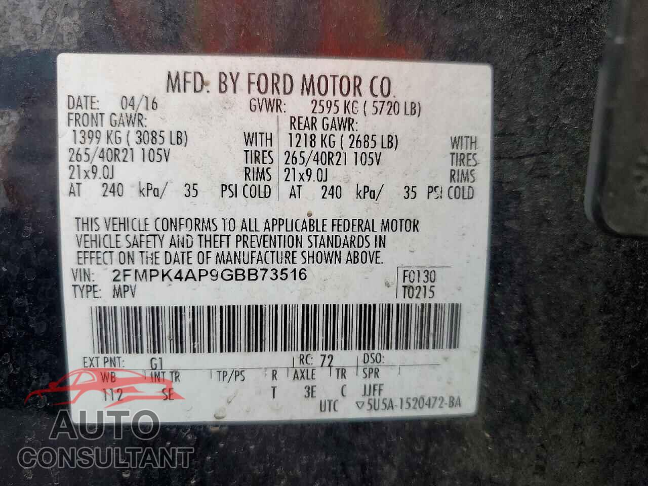 FORD EDGE 2016 - 2FMPK4AP9GBB73516