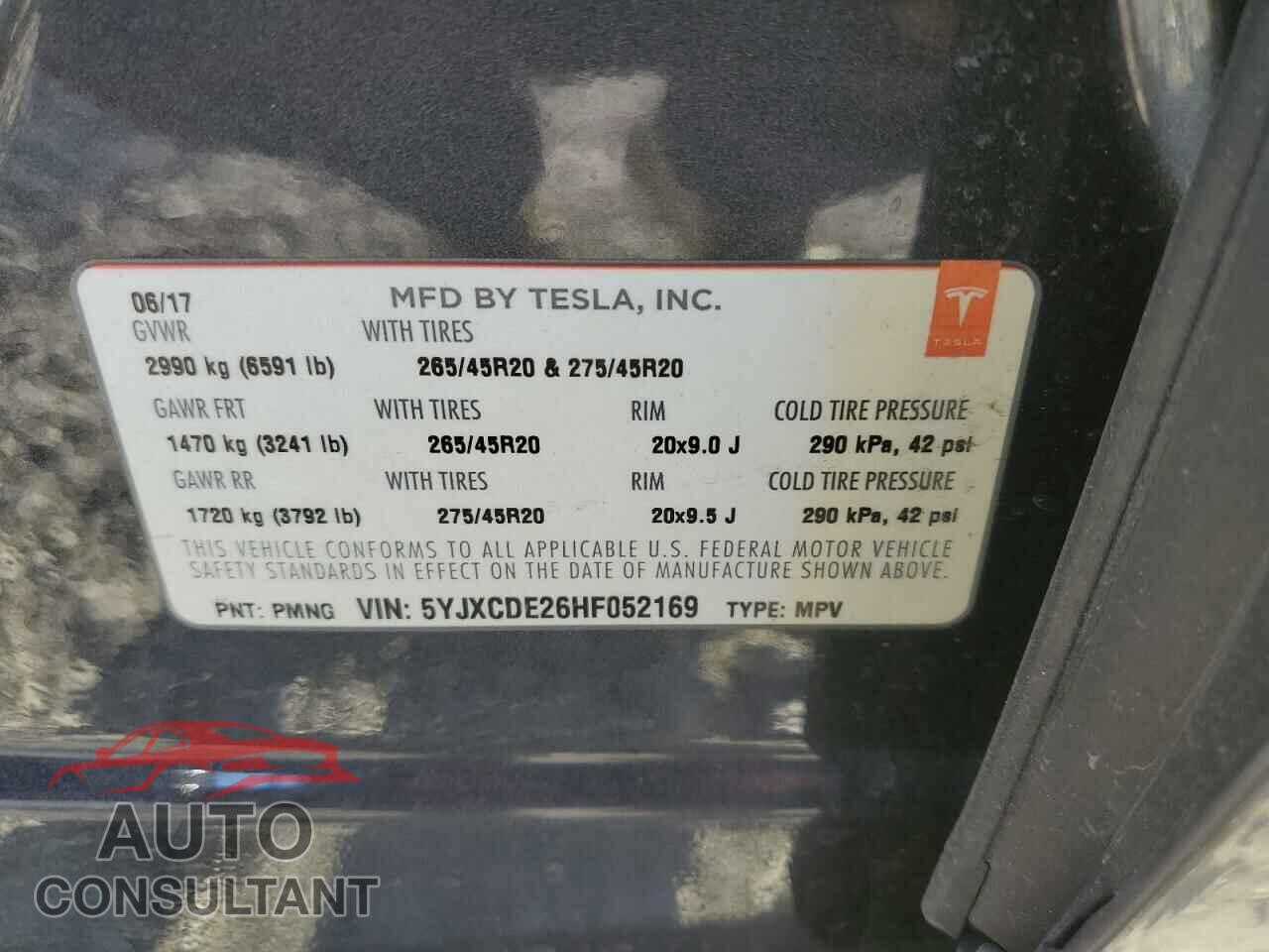 TESLA MODEL X 2017 - 5YJXCDE26HF052169