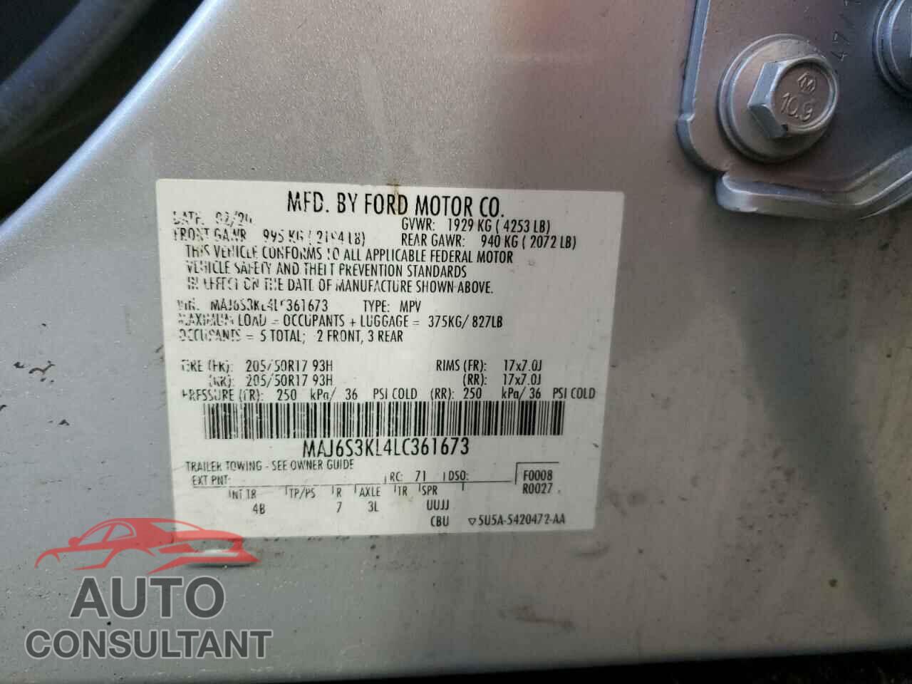 FORD ECOSPORT 2020 - MAJ6S3KL4LC361673