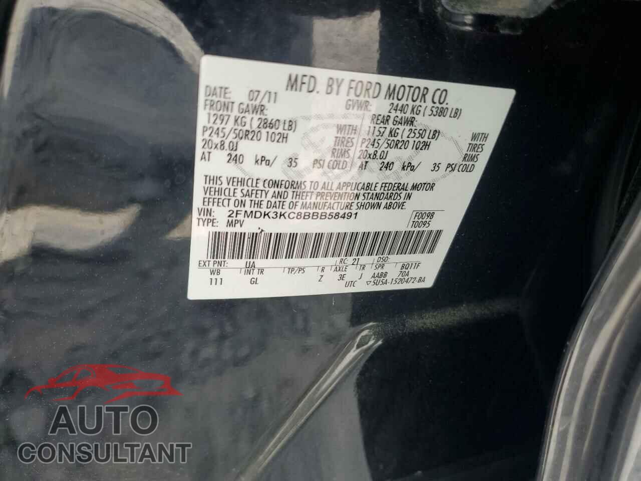 FORD EDGE 2011 - 2FMDK3KC8BBB58491