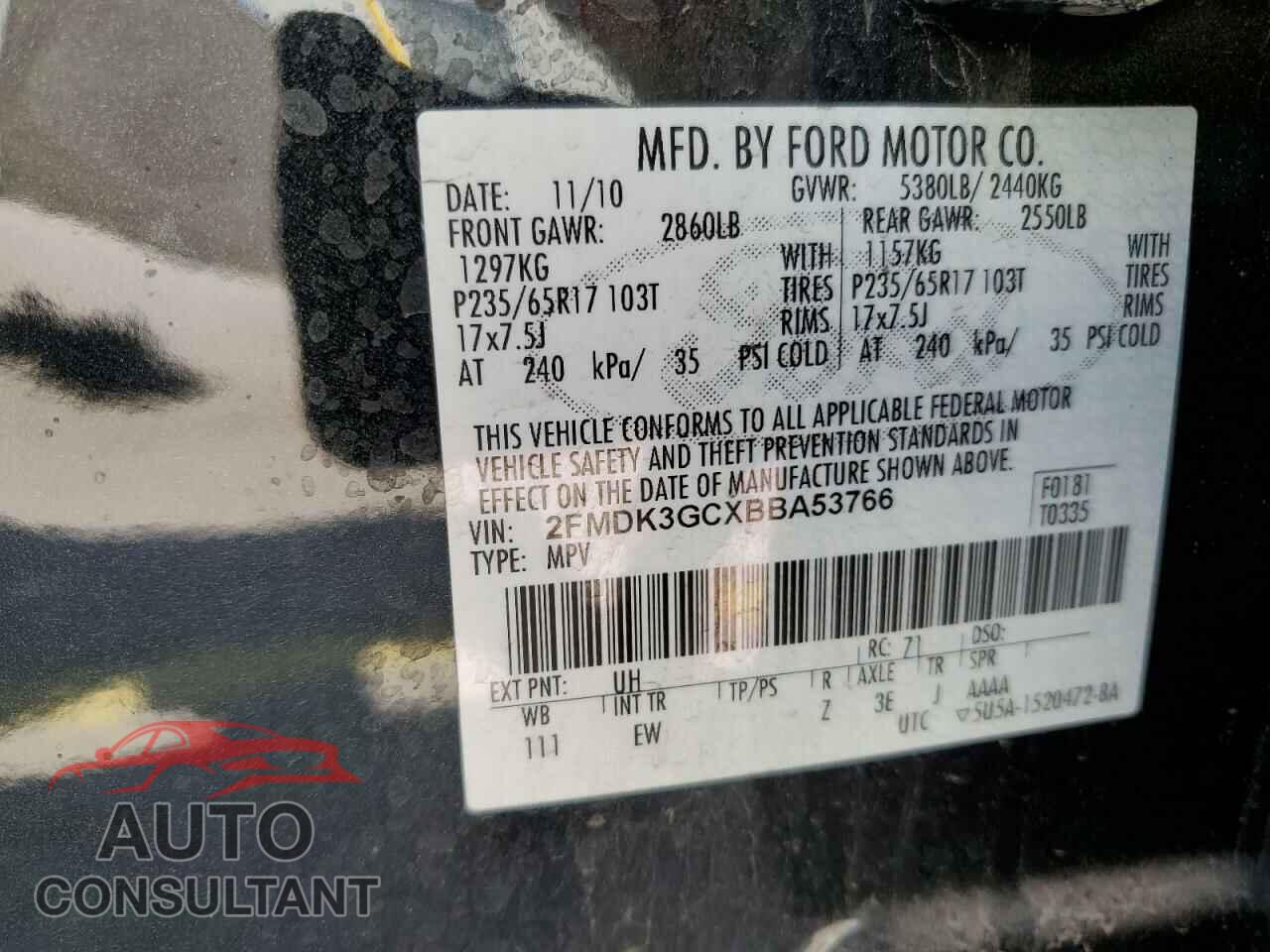 FORD EDGE 2011 - 2FMDK3GCXBBA53766