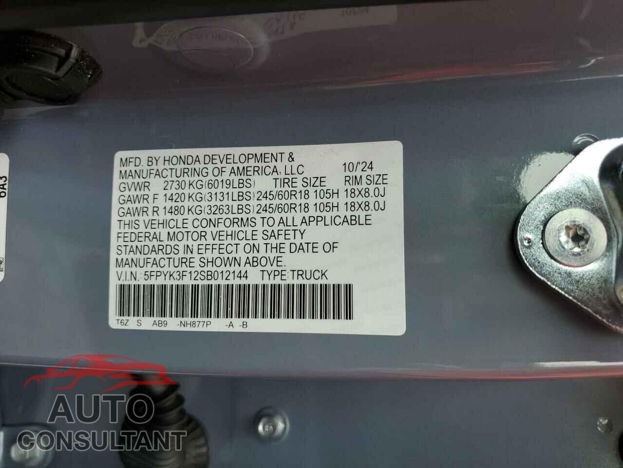 HONDA RIDGELINE 2025 - 5FPYK3F12SB012144