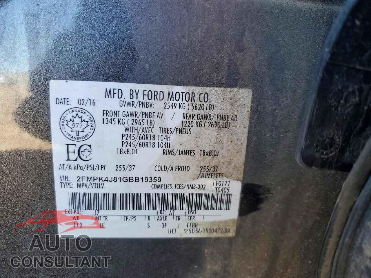 FORD EDGE 2016 - 2FMPK4J81GBB19359