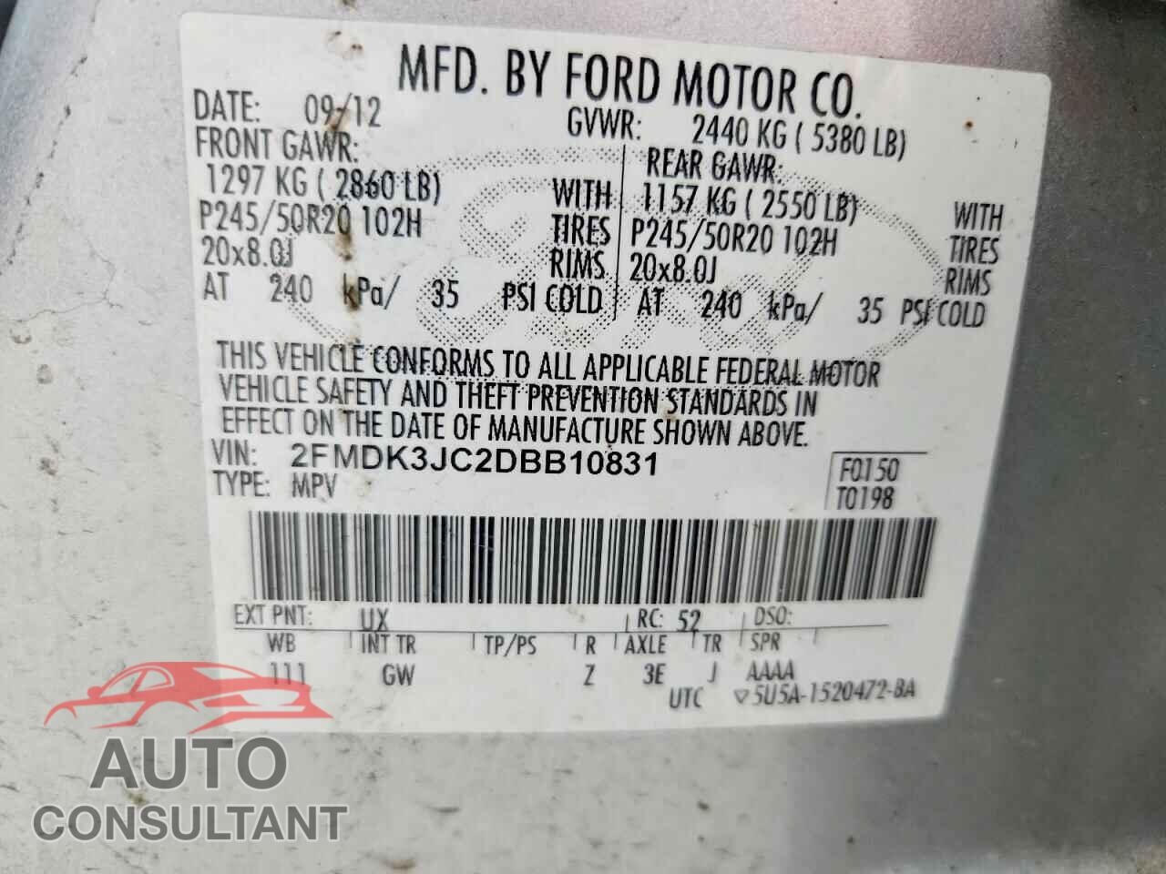 FORD EDGE 2013 - 2FMDK3JC2DBB10831
