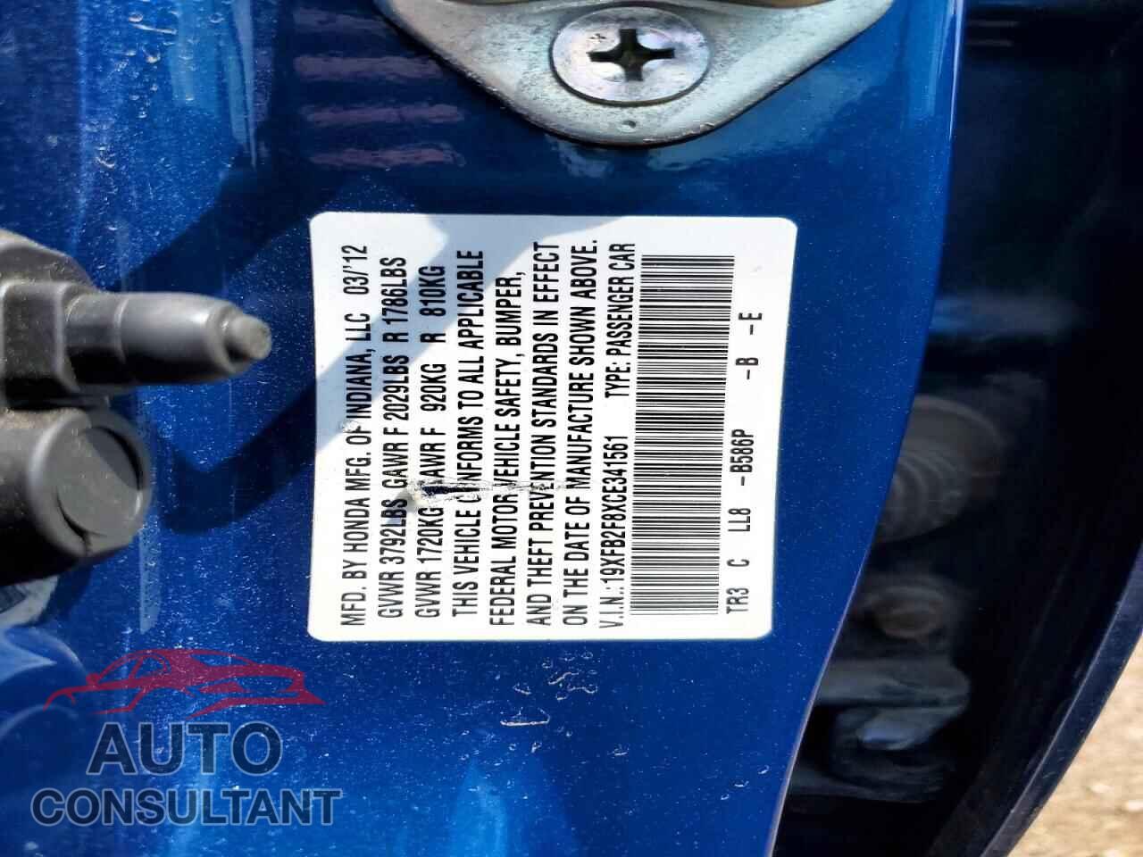 HONDA CIVIC 2012 - 19XFB2F8XCE341561