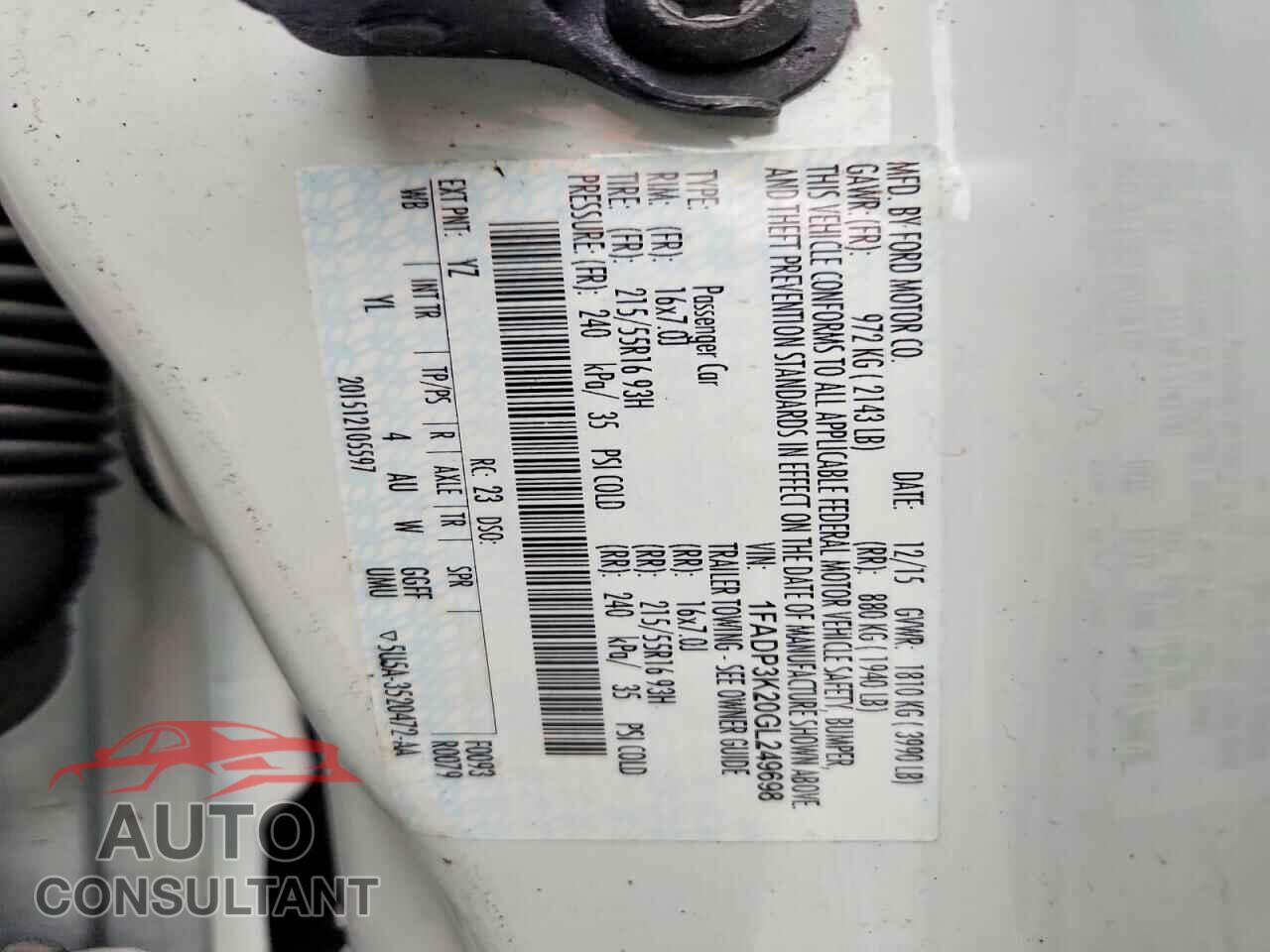 FORD FOCUS 2016 - 1FADP3K20GL249698