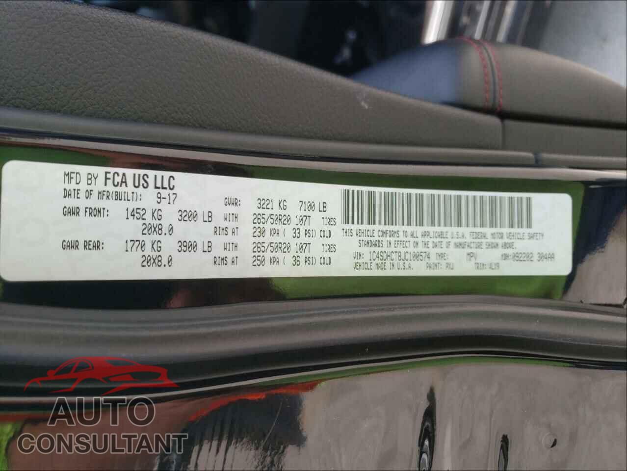DODGE DURANGO 2018 - 1C4SDHCT8JC100574