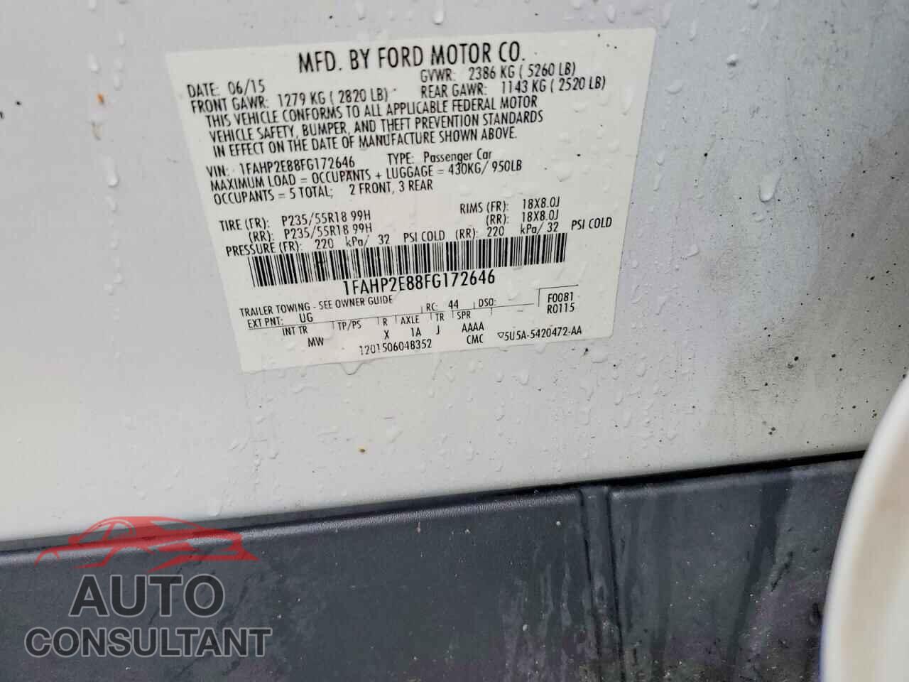 FORD TAURUS 2015 - 1FAHP2E88FG172646