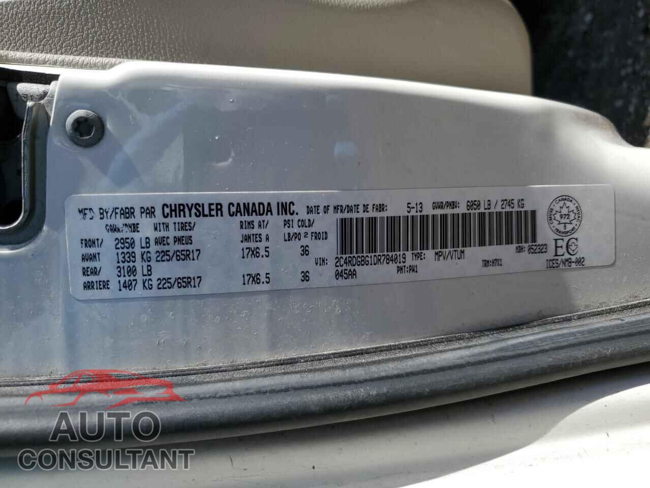 DODGE CARAVAN 2013 - 2C4RDGBG1DR784019