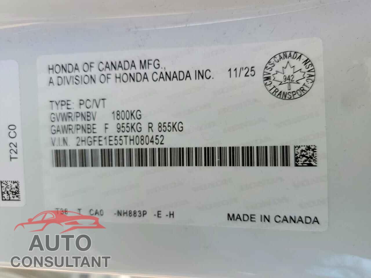 HONDA CIVIC 2026 - 2HGFE1E55TH080452