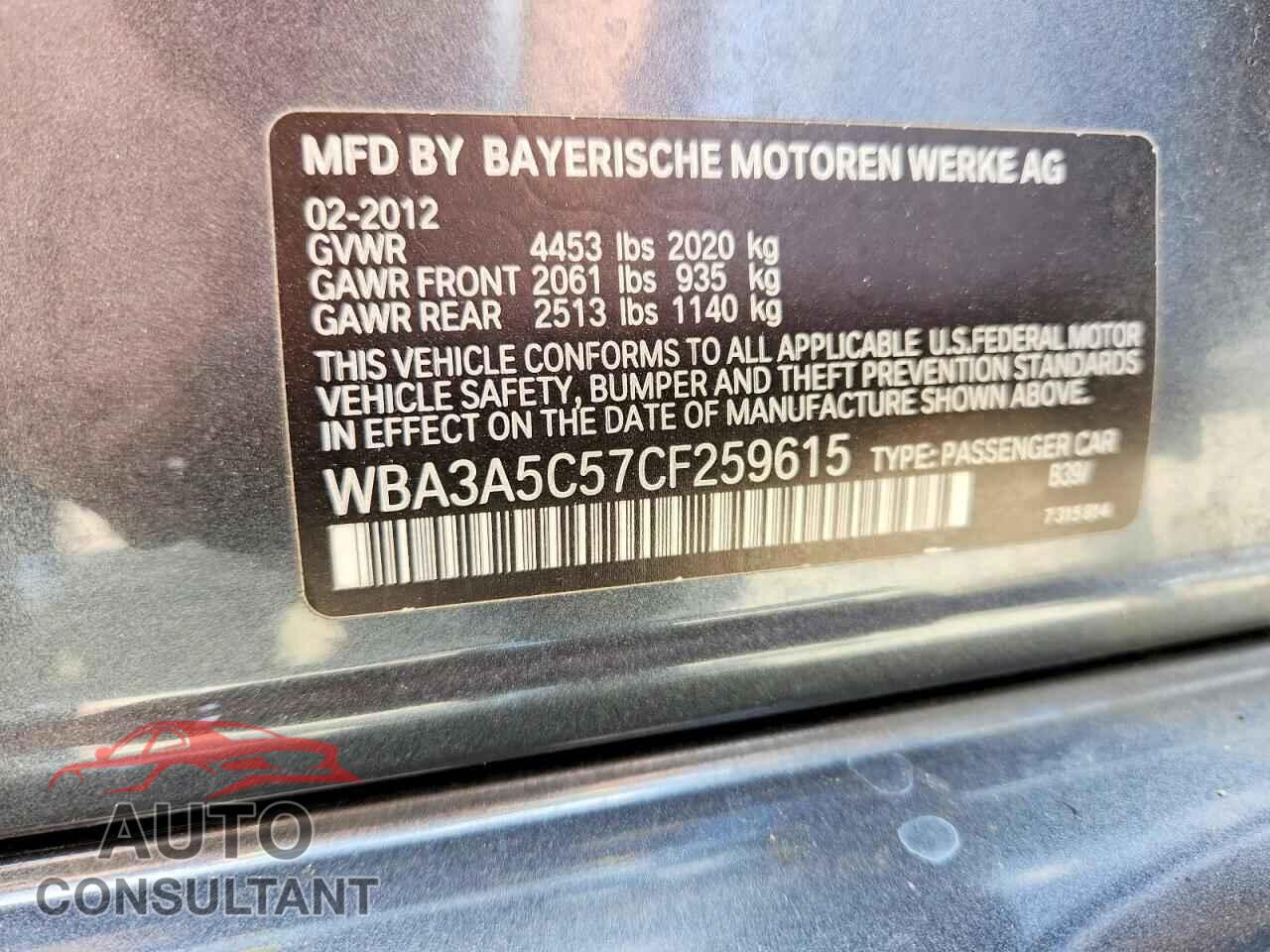 BMW 3 SERIES 2012 - WBA3A5C57CF259615