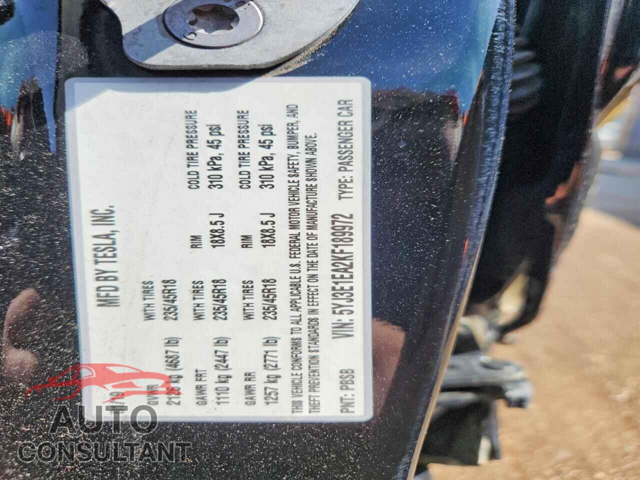 TESLA MODEL 3 2019 - 5YJ3E1EA2KF189972