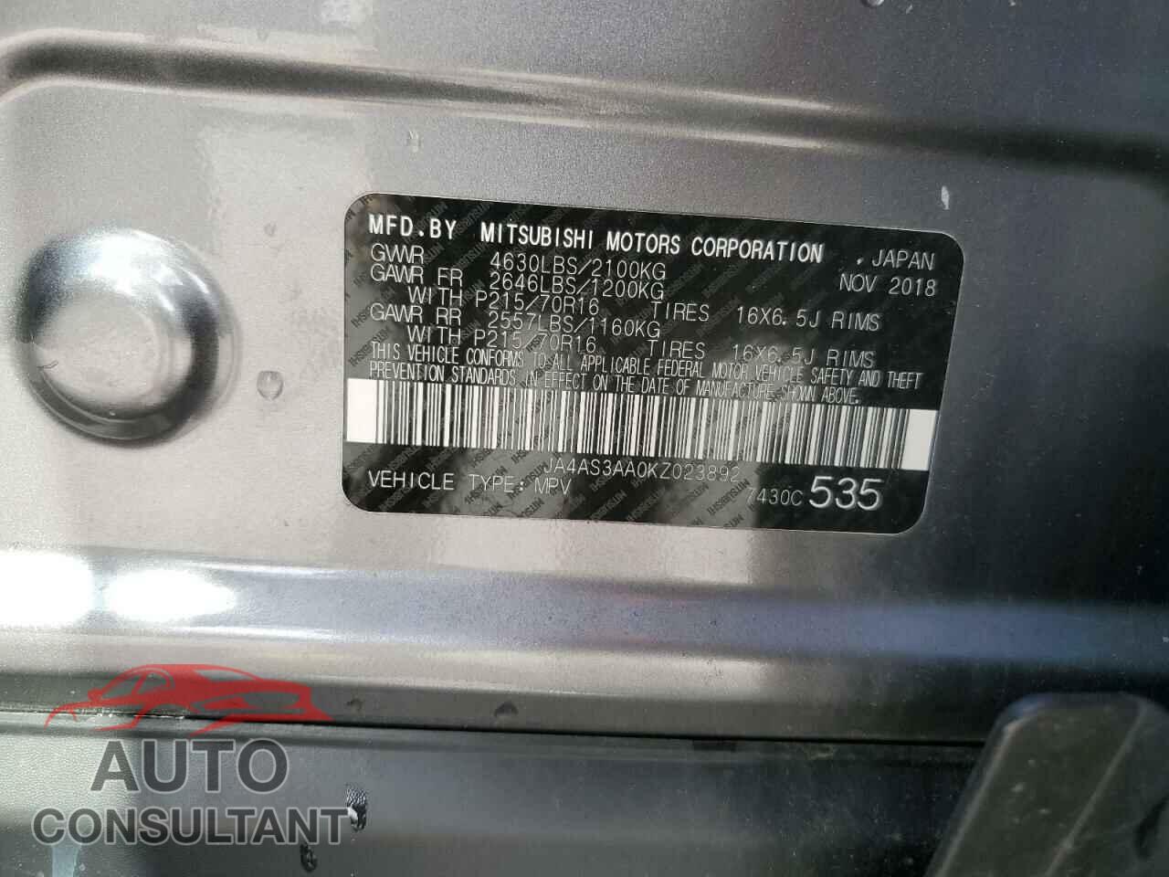 MITSUBISHI ECLIPSE 2019 - JA4AS3AA0KZ023892