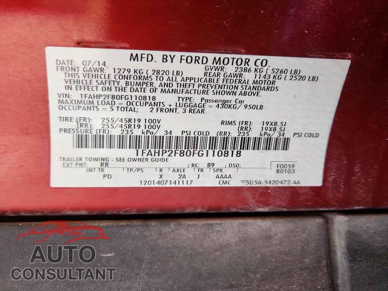 FORD TAURUS 2015 - 1FAHP2F80FG110818