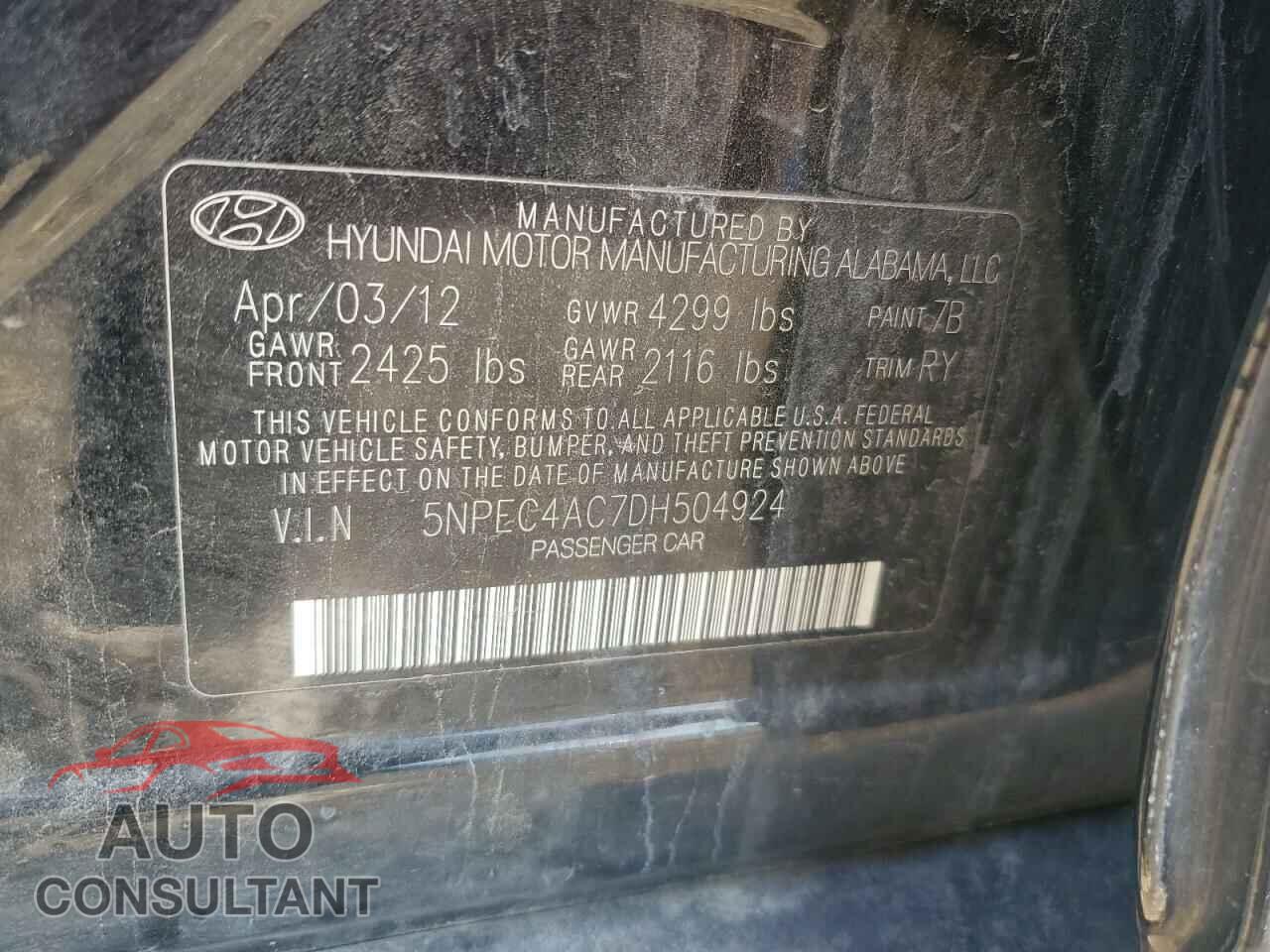 HYUNDAI SONATA 2013 - 5NPEC4AC7DH504924